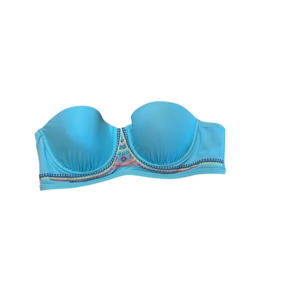 Hobie Sky Blue Embroidered Size XL Swimsuit Strapless Top Cool Boho Pool Style - Picture 3 of 6